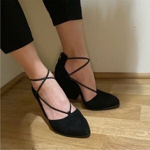 Eileen Fisher Suede Rope Ghillie Lace Block Heels